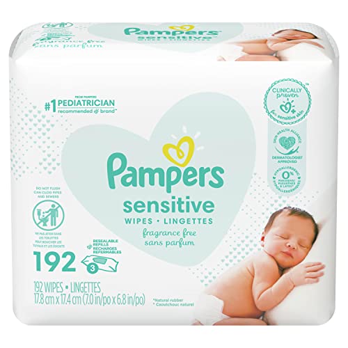 Pampers Sensitive Baby Wipes, Water Based, Hypoallergenic and Unscented, 8 Fip-Top Packs, 4 Refill Packs (1008 Wipes Total)