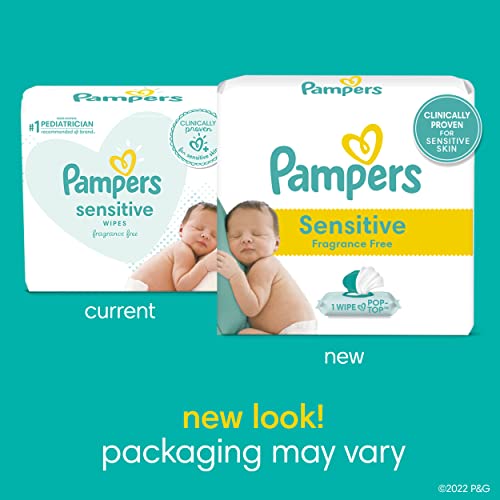 Pampers Sensitive Baby Wipes, Water Based, Hypoallergenic and Unscented, 8 Fip-Top Packs, 4 Refill Packs (1008 Wipes Total)