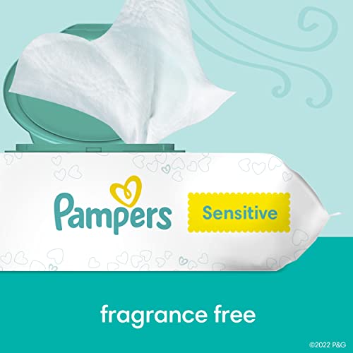 Pampers Sensitive Baby Wipes, Water Based, Hypoallergenic and Unscented, 8 Fip-Top Packs, 4 Refill Packs (1008 Wipes Total)