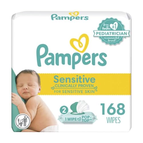 Pampers Sensitive Baby Wipes, Water Based, Hypoallergenic and Unscented, 8 Fip-Top Packs, 4 Refill Packs (1008 Wipes Total)