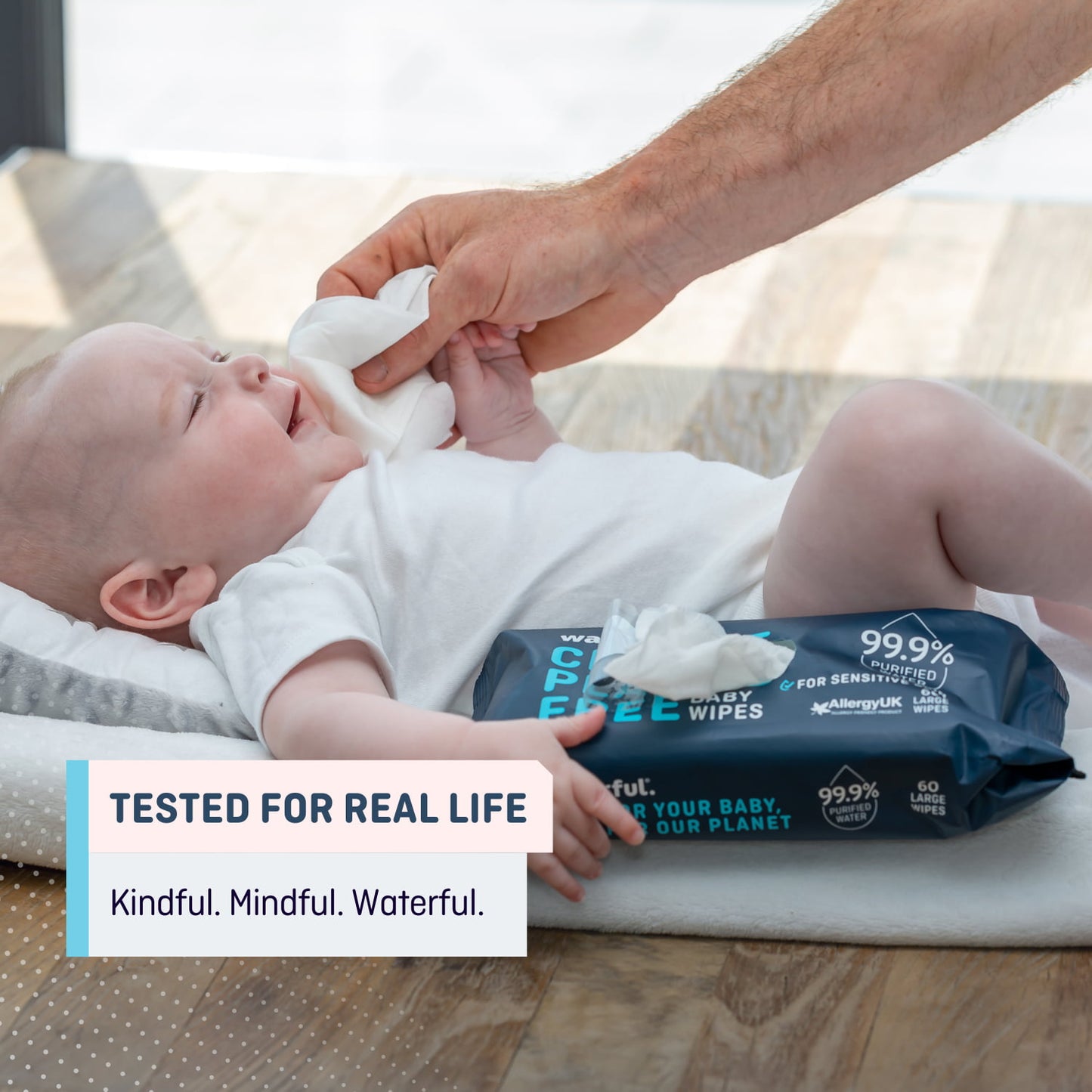 Waterful Plastic Free Baby Wipes, 99.9% purified water, certified vegan, biodegradable & fragrance free. Perfect for sensitive and newborn skin. Bulk Multipack - 12 Packs of 60 Wipes = 720 Wet Wipes