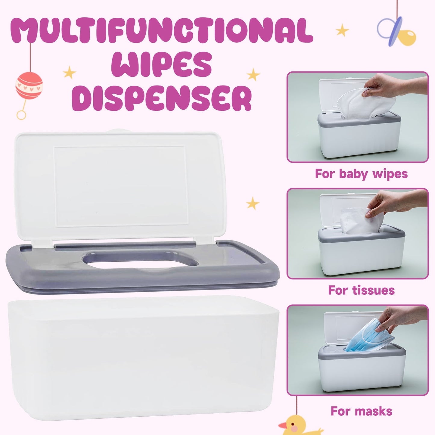 64 Pack Flannel Cloth Baby Wipes with Dispenser, Reusable, Skin-friendly, Washable Baby Wipes, Essential for Cloth Diapers