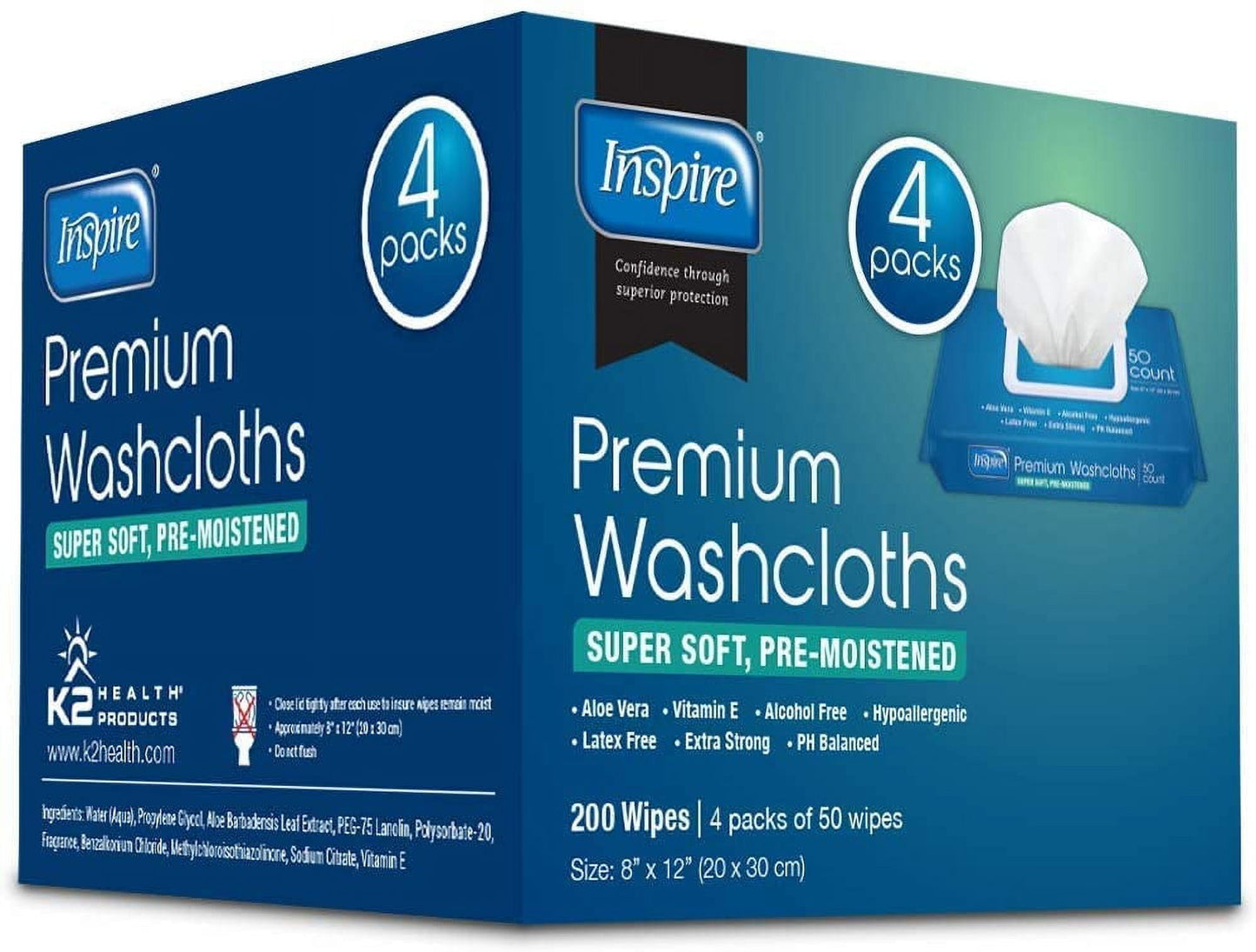 Inspire Adult Wet Wipes, Adult Wash Cloths Extra Large, Adult Wipes for Incontinence & Cleansing, 8"x12", 200 ct