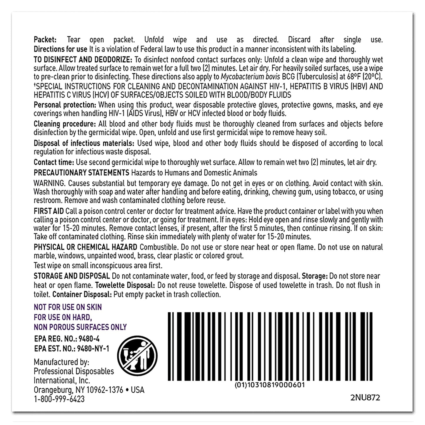 Sani-Cloth Surface Disinfectant Wipes, Individual Packets, 11.75 x 11.5 in, 50 Wipes, 1 Pack