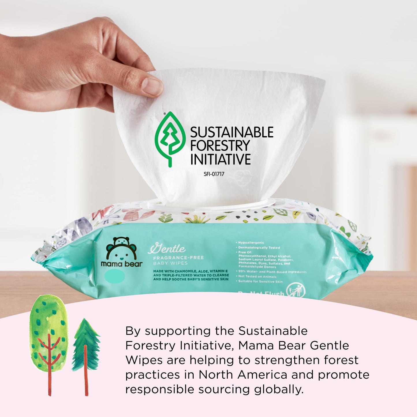 Mama Bear Gentle Fragrance Free Baby Wipes, Hypoallergenic, 800 Count (8 Packs of 100)