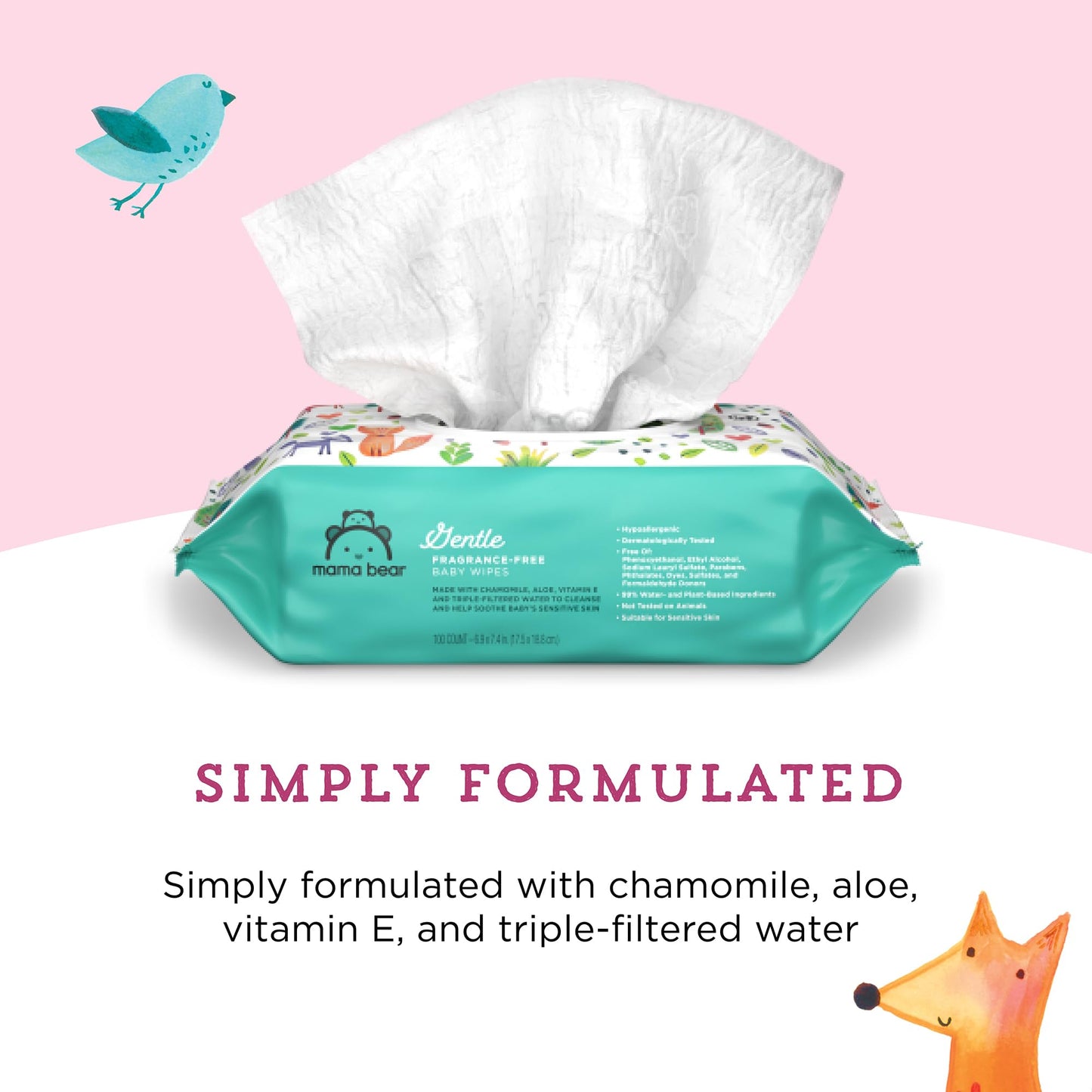 Mama Bear Gentle Fragrance Free Baby Wipes, Hypoallergenic, 800 Count (8 Packs of 100)