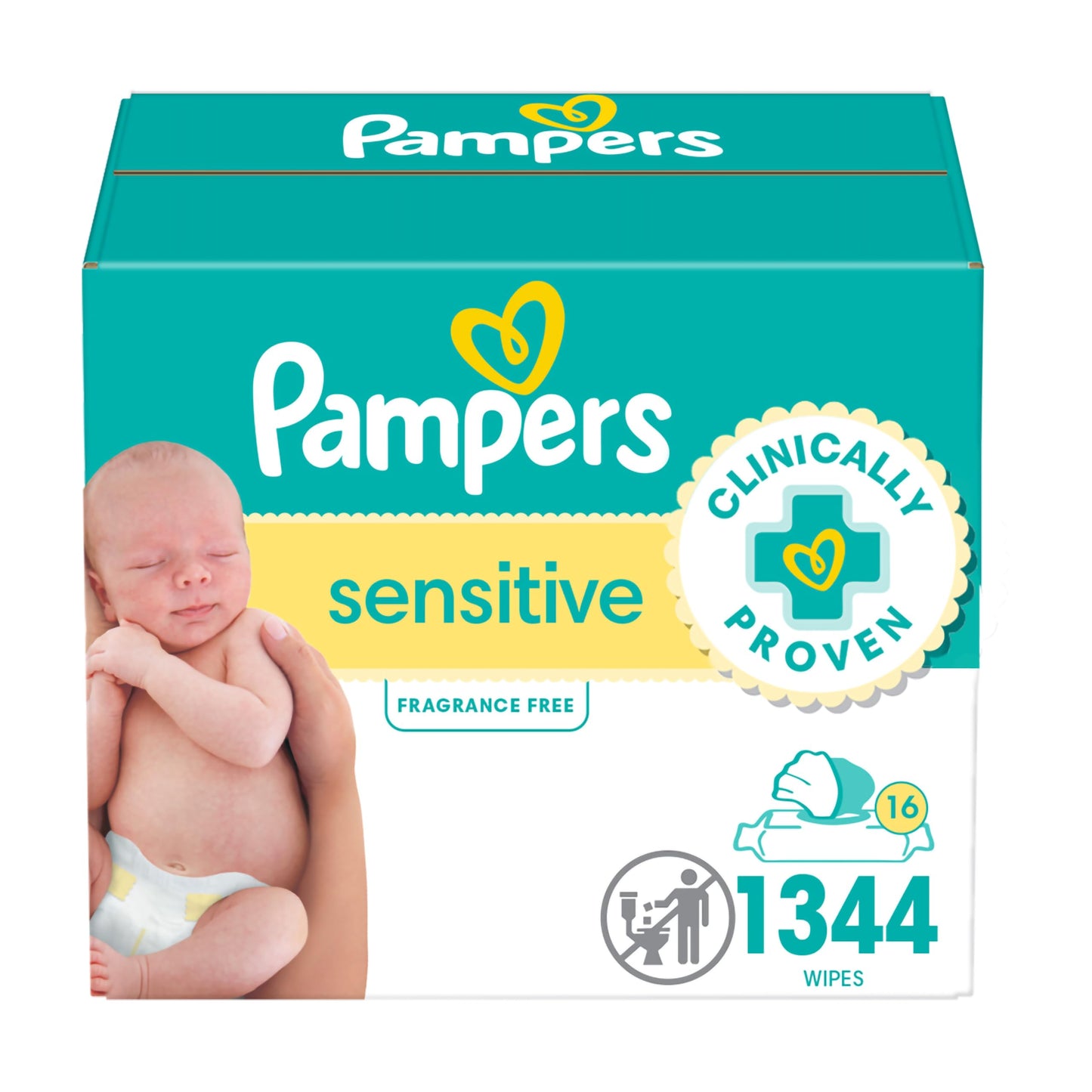 Pampers Sensitive Baby Wipes, Water Based, Hypoallergenic and Unscented, 8 Fip-Top Packs, 4 Refill Packs (1008 Wipes Total)