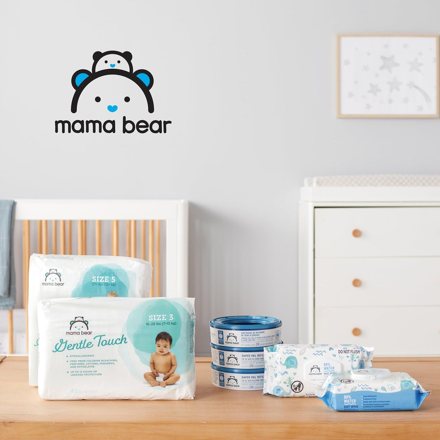 Mama Bear Gentle Fragrance Free Baby Wipes, Hypoallergenic, 800 Count (8 Packs of 100)