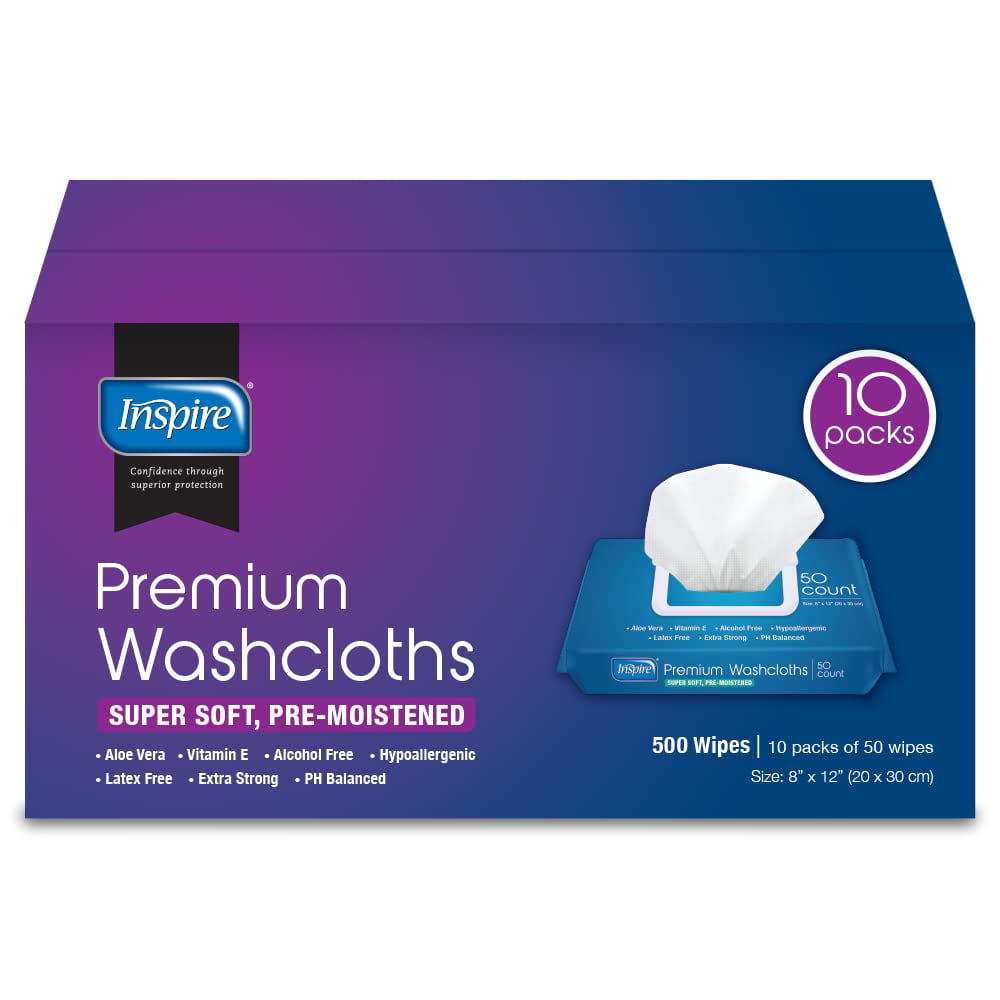 Inspire Adult Wet Wipes, Adult Wash Cloths Extra Large, Adult Wipes for Incontinence & Cleansing, 8"x12", 200 ct