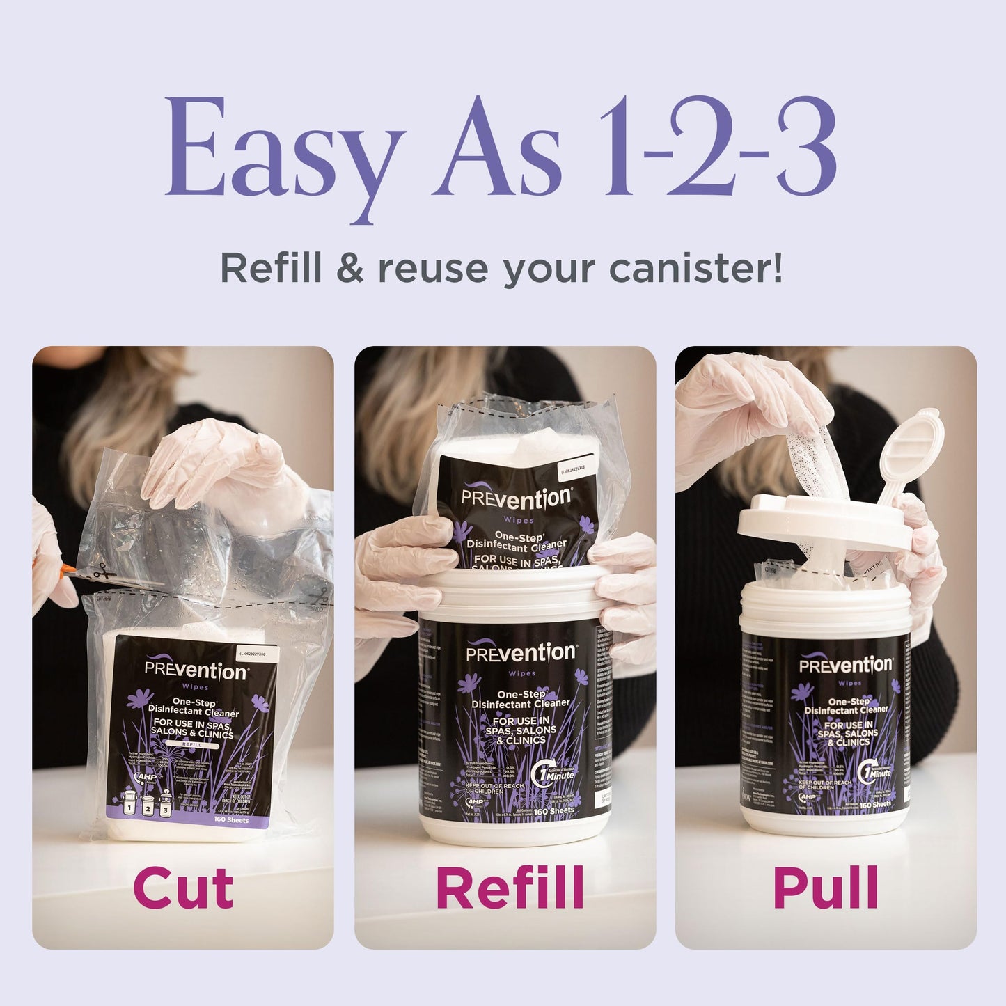 Prevention All Purpose Cleaner Wipes – One-Step Wipes for Salons, Spas, Clinics, Tanning Bed Cleaner Surface Sanitizing Wipes – 160 Count per Canister, Pack of 12