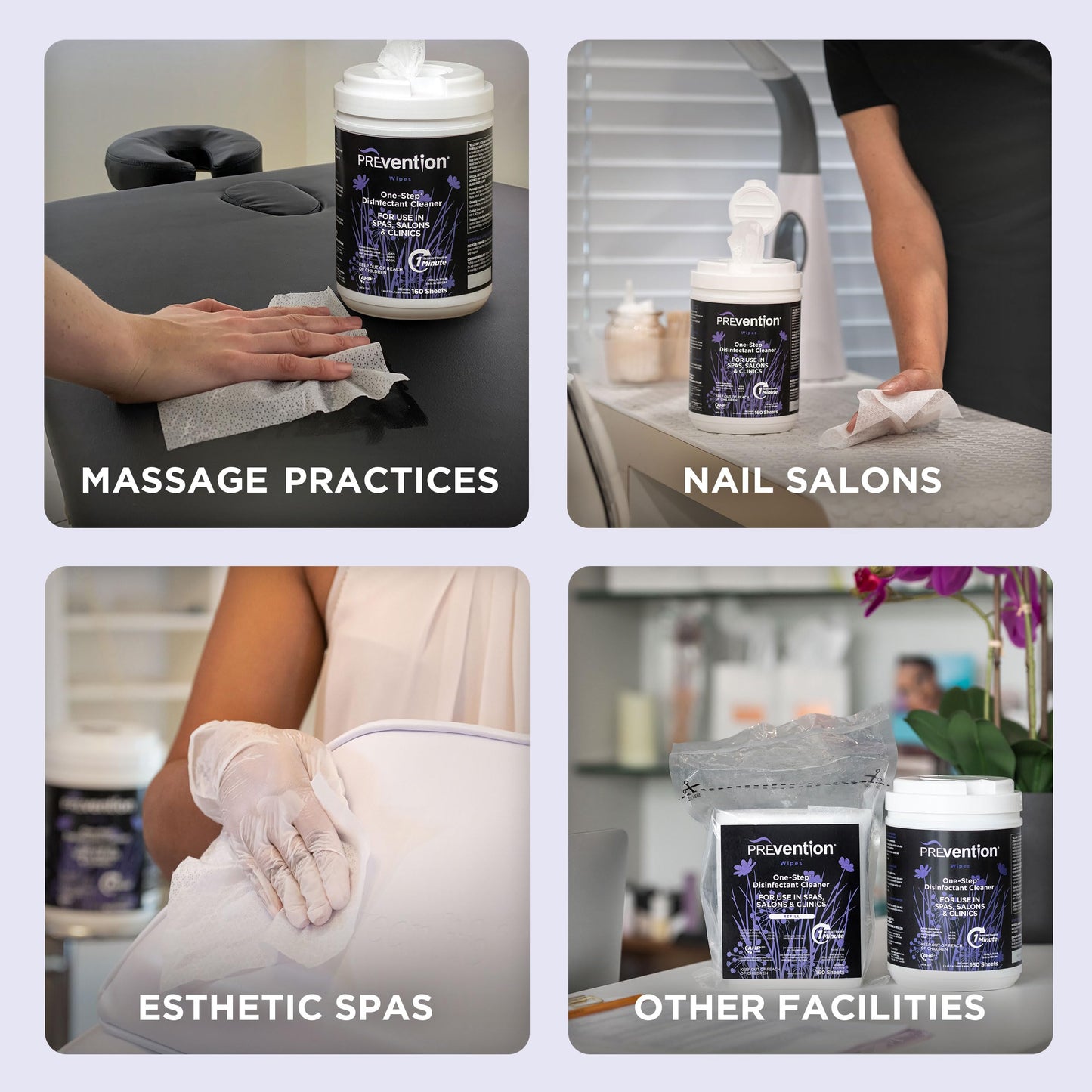 Prevention All Purpose Cleaner Wipes – One-Step Wipes for Salons, Spas, Clinics, Tanning Bed Cleaner Surface Sanitizing Wipes – 160 Count per Canister, Pack of 12