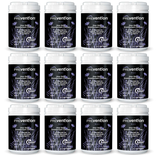 Prevention All Purpose Cleaner Wipes – One-Step Wipes for Salons, Spas, Clinics, Tanning Bed Cleaner Surface Sanitizing Wipes – 160 Count per Canister, Pack of 12