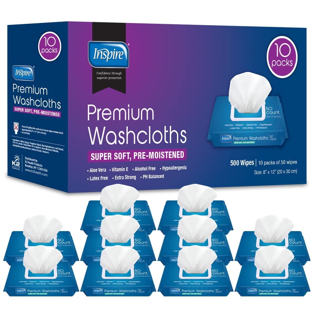 Inspire Adult Wet Wipes, Adult Wash Cloths Extra Large, Adult Wipes for Incontinence & Cleansing, 8"x12", 200 ct