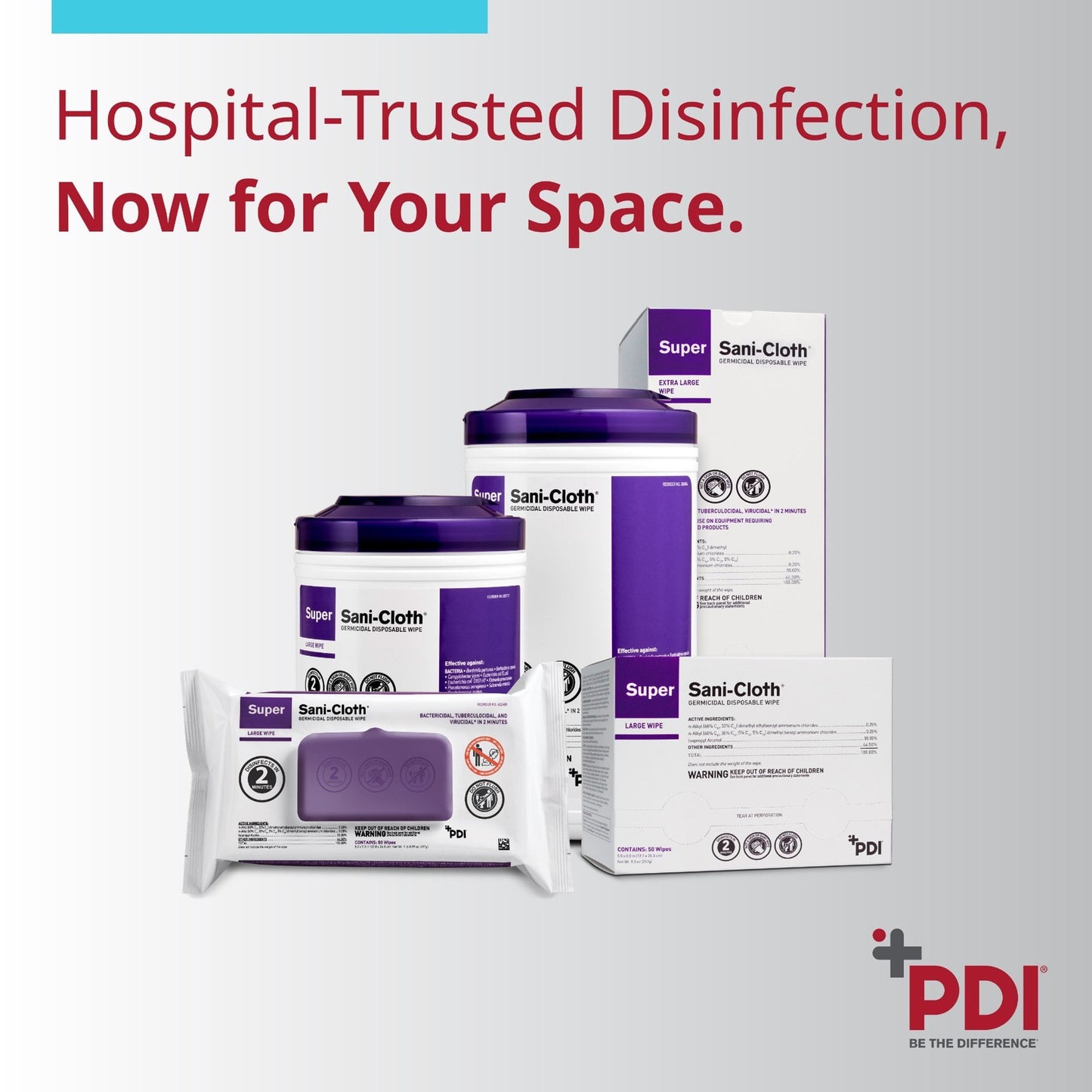 Sani-Cloth Surface Disinfectant Wipes, Individual Packets, 11.75 x 11.5 in, 50 Wipes, 1 Pack