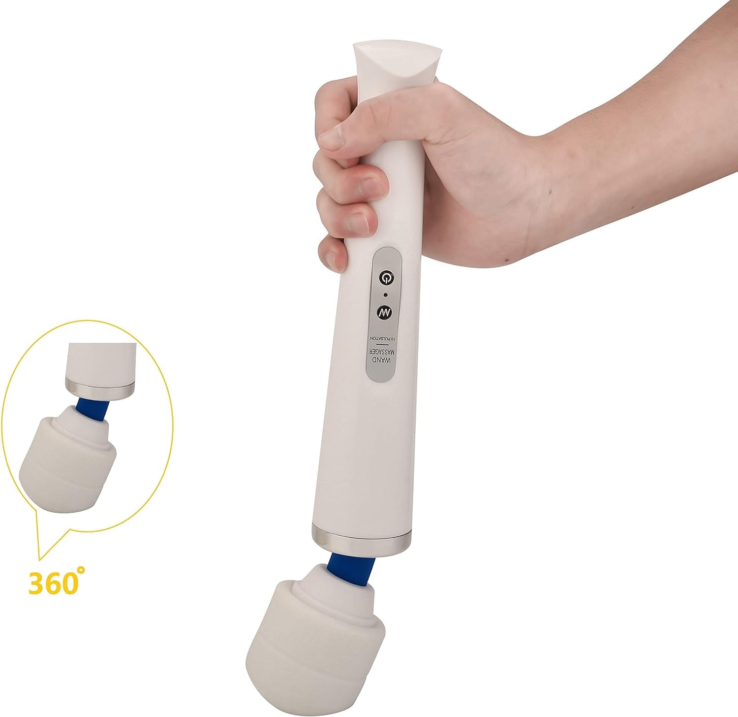 Upgrade Cordless Back Massager Large Powerful with 10 Speeds Body Massager,Usb Rechargeable Migic Handheld Massager. (White)