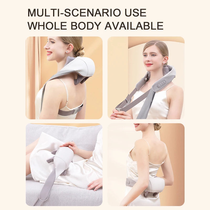Shiatsu Neck and Back Massager with Soothing Heat Wireless Electric Deep Tissue 5D Kneading Massage Pillow Shoulder Leg Body