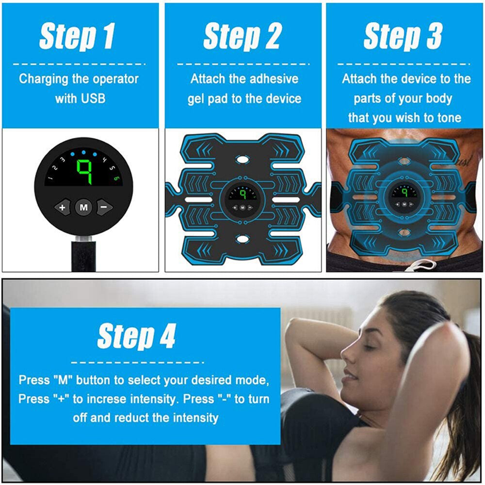New Electric Abdominal Muscle Stimulator EMS Abdominal Trainer Abs Fitness Equipment USB Rechargeable Body Slimming Massager