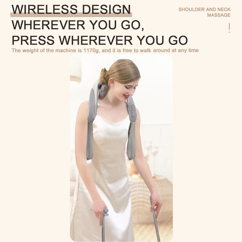 Shiatsu Neck and Back Massager with Soothing Heat Wireless Electric Deep Tissue 5D Kneading Massage Pillow Shoulder Leg Body