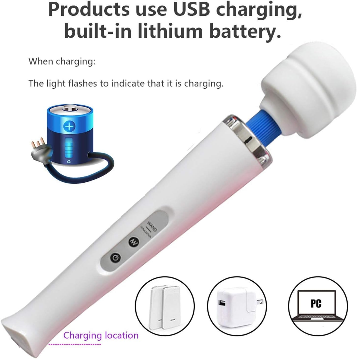 Upgrade Cordless Back Massager Large Powerful with 10 Speeds Body Massager,Usb Rechargeable Migic Handheld Massager. (White)