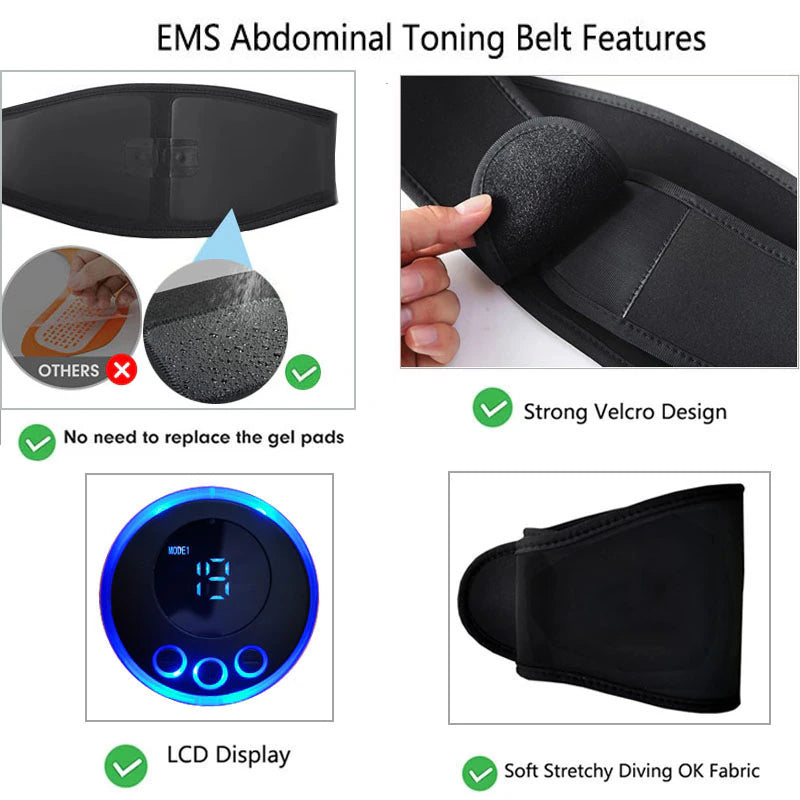 Electric Abs Abdominal Trainer Toning Belt EMS Muscle Stimulator Toner Smart Body Slimming Weight Loss Home Gym Fitness Equiment