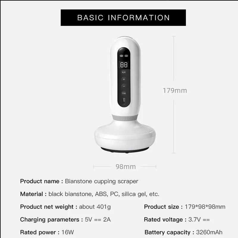 Intelligent Bianstone Cupping Device Negative Pressure Dredging Meridian Suction Cups Body Skin Care Back Gua Sha Massage Tool