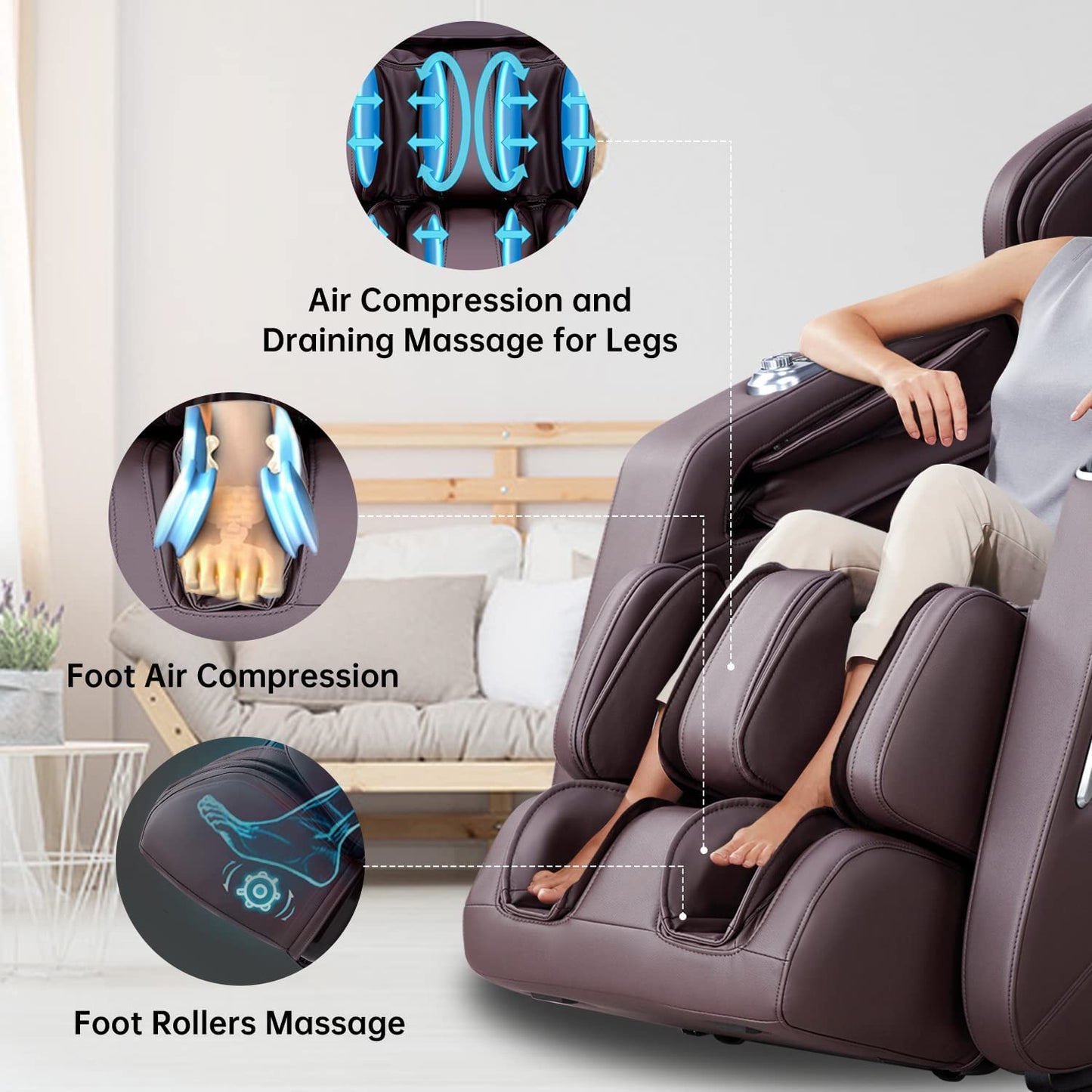 2022 Massage Chair Recliner, Zero Gravity Full Body Yoga Stretching with Intelligent Voice Control, Spine Massage Therapy, Full Body Recliner with SL Track, Bluetooth (Brown) 1