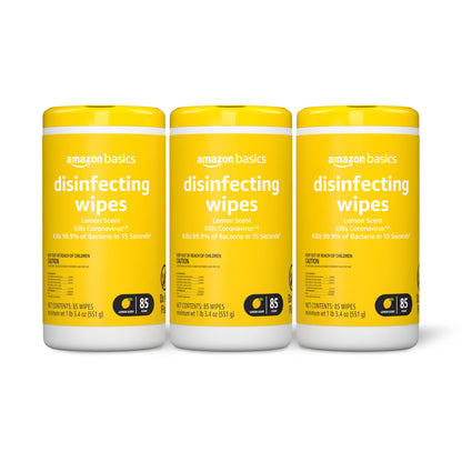 Basics Disinfecting Wipes, Lemon & Fresh Scent, Sanitizes/Cleans/Disinfects/Deodorizes, 340 Count (4 Packs of 85)