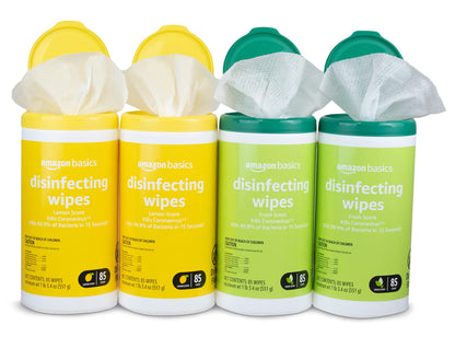 Basics Disinfecting Wipes, Lemon & Fresh Scent, Sanitizes/Cleans/Disinfects/Deodorizes, 340 Count (4 Packs of 85)