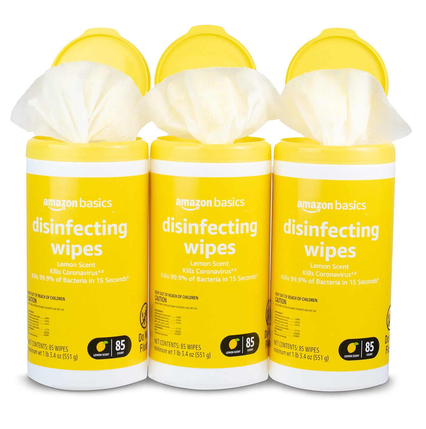 Basics Disinfecting Wipes, Lemon & Fresh Scent, Sanitizes/Cleans/Disinfects/Deodorizes, 340 Count (4 Packs of 85)