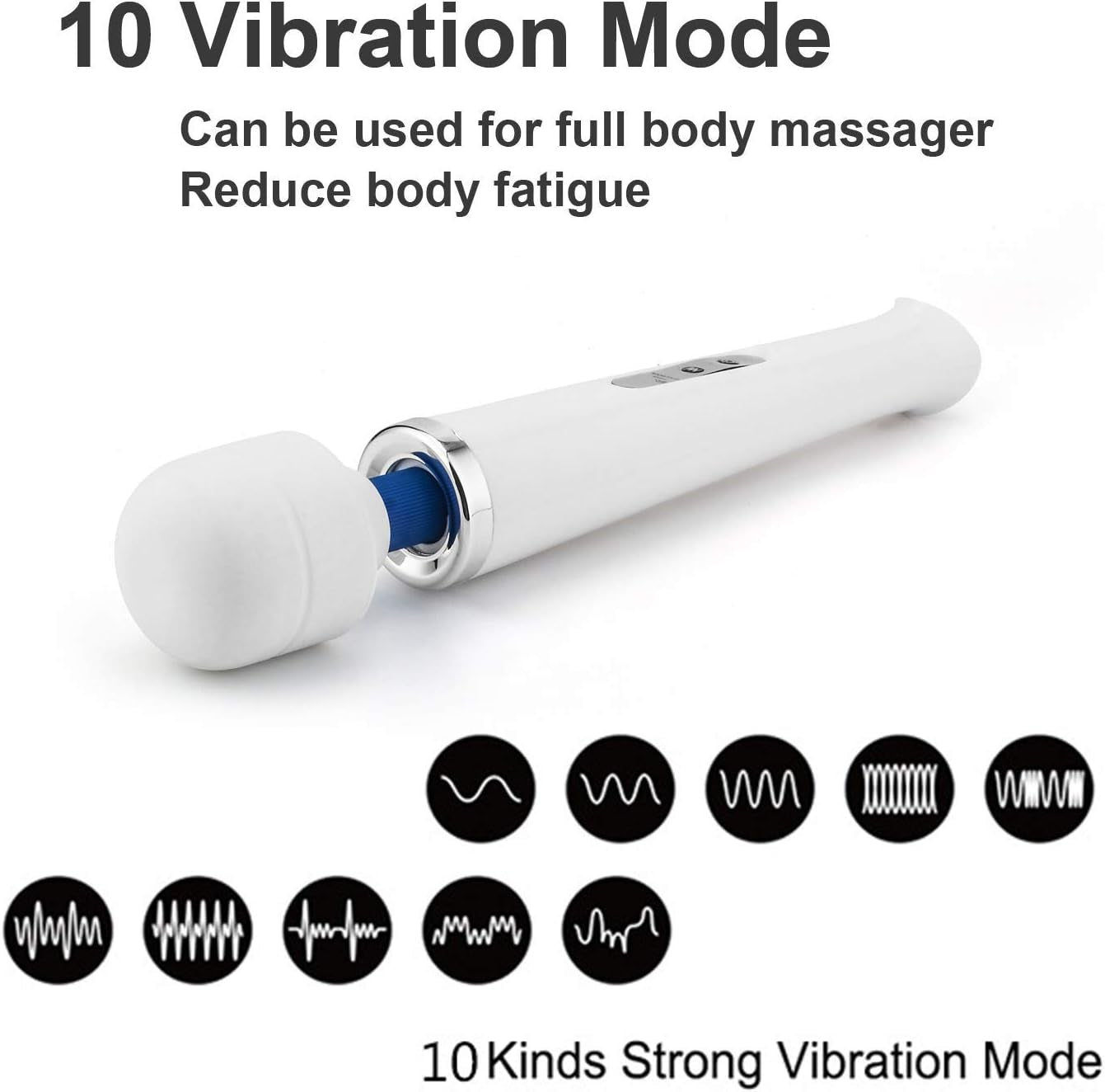 Upgrade Cordless Back Massager Large Powerful with 10 Speeds Body Massager,Usb Rechargeable Migic Handheld Massager. (White)
